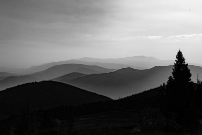 Misty landscape mountain. panorama view of mountain before sunrise