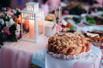 Close-up of cake on table