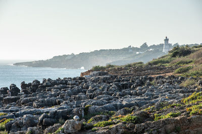 Scenic view of sea against clear sky