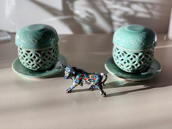 Close-up of toys on table