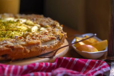 Close-up of pizza on table