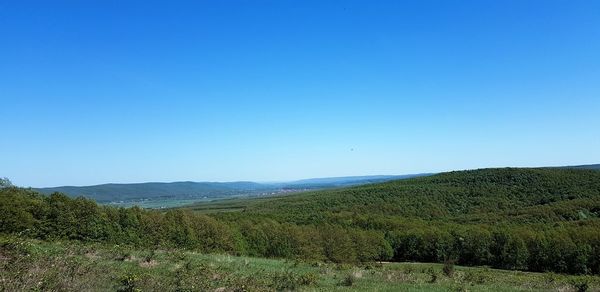 Scenic view of landscape against clear blue sky