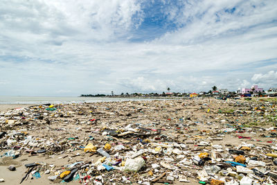 Garbage pollution at binh thuan beach, vietnam