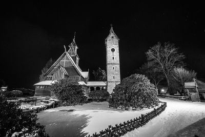 Illuminated christmas tree at night during winter