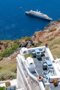 High angle view of ship on sea shore