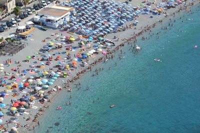 High angle view of people on beach