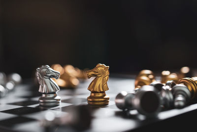 Close-up of chess pieces against blurred background