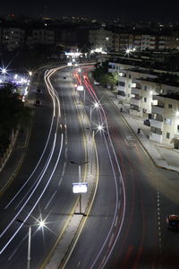 Light trails on road at night