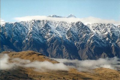 Scenic view of snow covered mountains