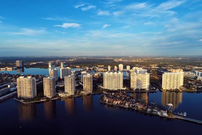 High angle view of buildings in city