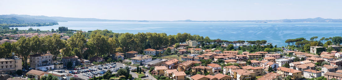 High angle view of townscape against sky