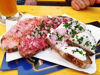 High angle view of food in plate on table