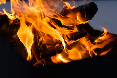 Close-up of fire pit at night