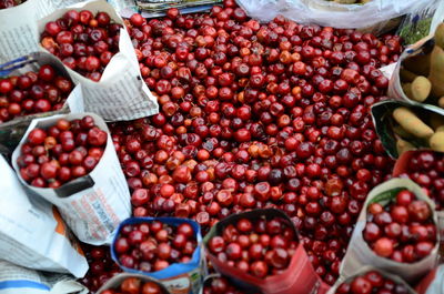 High angle view of berries for sale in market