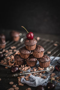 Close-up of chocolate cupcakes on table