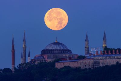 Low angle view of mosque against clear sky