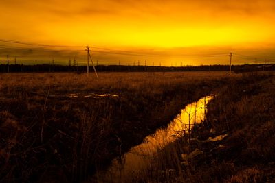 Scenic view of field against sky during sunset