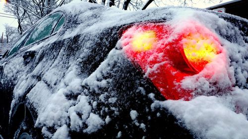 Close-up of car on snow