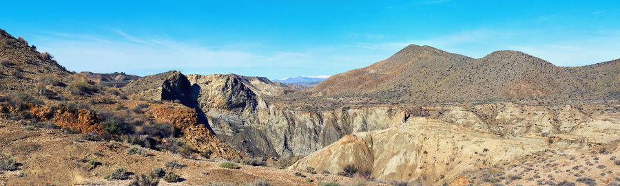 Panoramic view of tabernas desert against sky