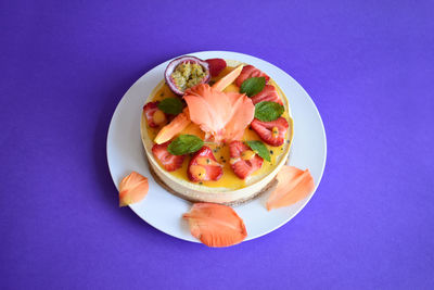 High angle view of food served in plate