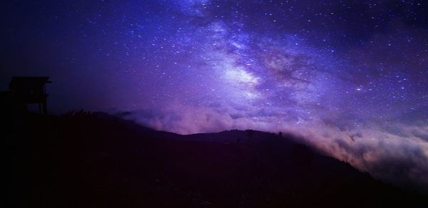 Scenic view of silhouette tree against sky at night