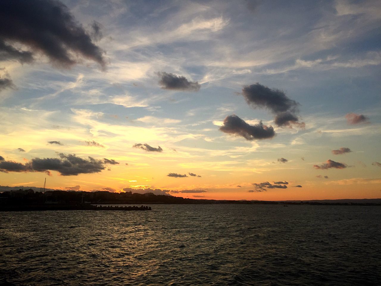 SCENIC VIEW OF CALM SEA AT SUNSET