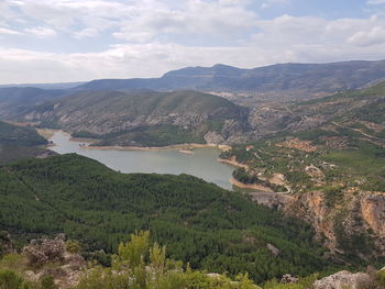 High angle view of lake against sky