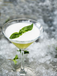 Martini cocktail garnish with mint in glass on crushed ice