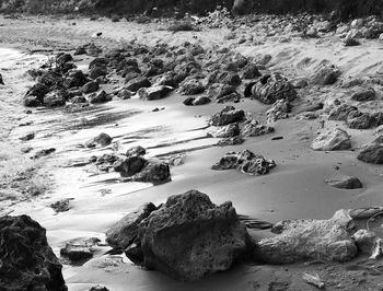 High angle view of rocks on beach