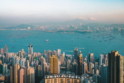 High angle view of city at waterfront