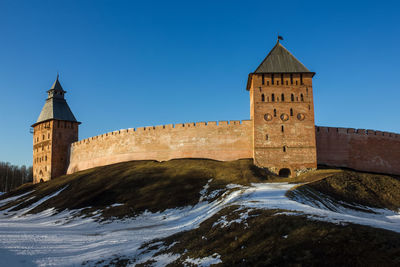View of tower against clear blue sky
