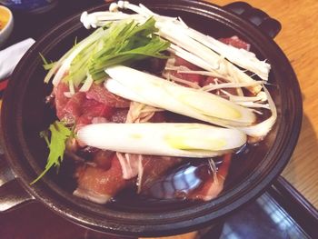 High angle view of food in plate