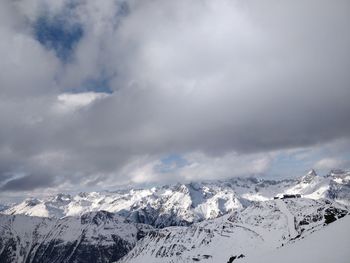 Scenic view of snowcapped mountains against sky