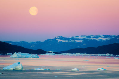 Scenic view of mountains against sky during sunset