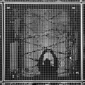 Full frame shot of man seen through metal window