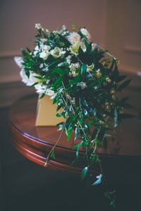 High angle view of bouquet on table