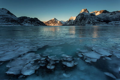 Scenic view of frozen lake against sky during winter