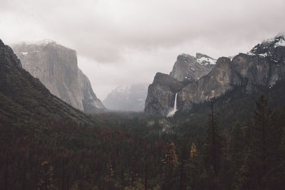 Scenic view of mountains against cloudy sky