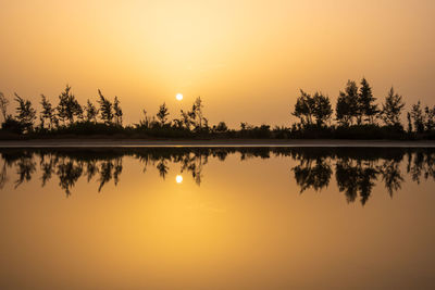 Scenic view of lake against sky during sunset