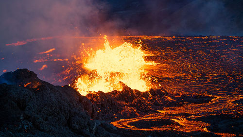 High angle view of bonfire at night