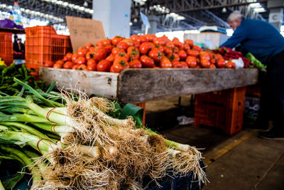 High angle view of vegetables for sale at market stall