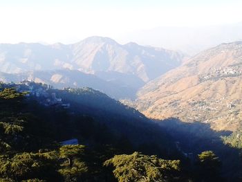 High angle view of mountains against sky