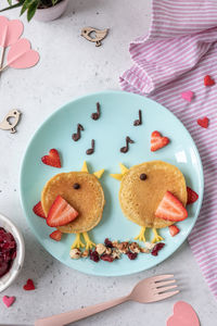 High angle view of breakfast on table