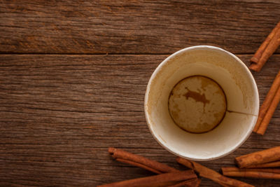 High angle view of coffee on table