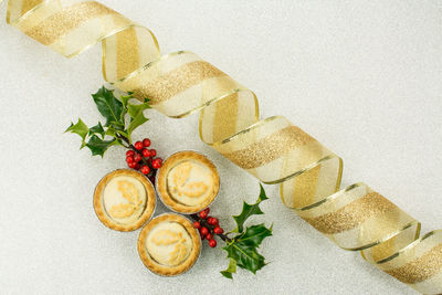 High angle view of breakfast on table