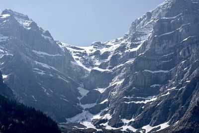 Scenic view of snowcapped mountains against clear sky