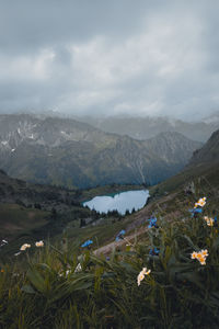 Scenic view of mountains against sky