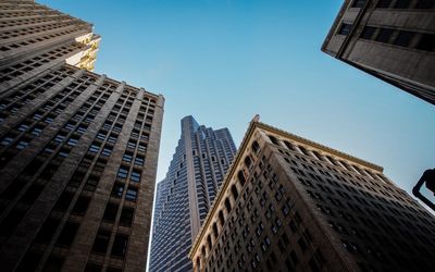 Low angle view of modern building against clear sky