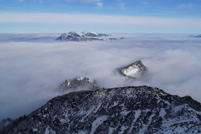 Scenic view of snowcapped mountains against sky