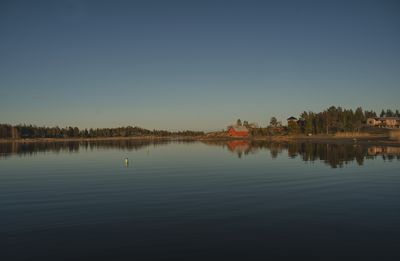 Scenic view of lake against clear sky